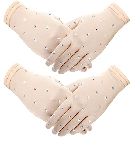Hungdao 2 Paar Eiskunstlaufhandschuhe mit Strass-Dekoration, Eislaufhandschuhe für Damen und Mädchen, Winterskate-Wettkampfzubehör, Testshow, Praxis, Tanz, mittlere Größe, Nude, Medium