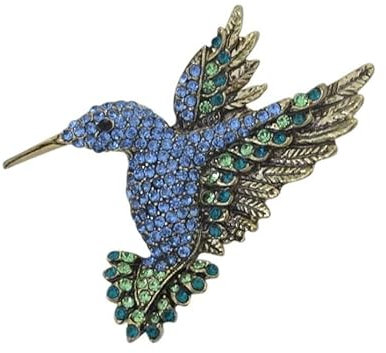 Brosche Schmuck Vogel Kolibri aus Stahl und Strass, hellblau., moyen, Metall