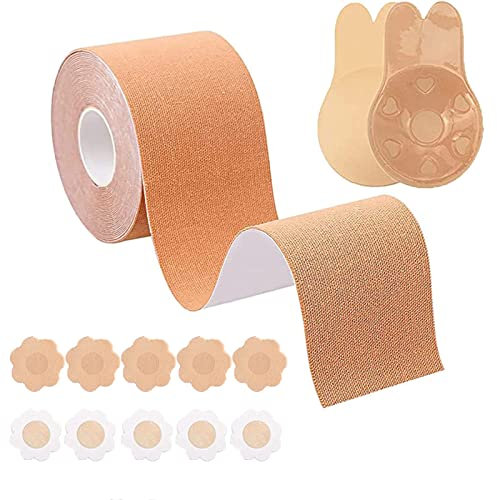Reggiseno Nastro Adesivo per Seno, 5 Paia Copri Capezzoli, 2 Riutilizzabile Push Up Invisibile, Usato per Coppa A-E