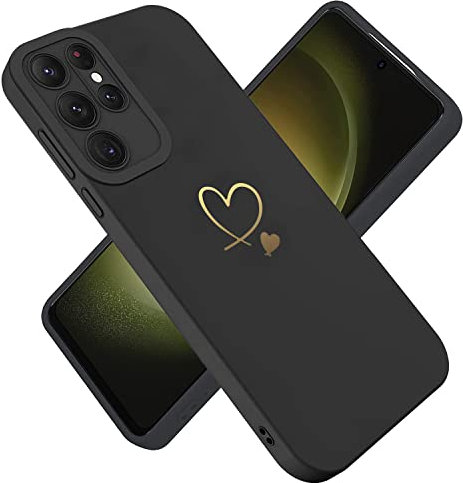 Paitech Hanyhülle für Samsung Galaxy S23 Ultra Hülle, Ultra Dünn Weiche TPU Silikon Case Stoßfeste Schutzhülle Kameraschutz mit Niedliche Gold Liebesherzform Muster für Samsung S23 Ultra Hülle Schwarz