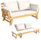 COSTWAY Gartenbett, ausklappbar, 2-Sitzer, aus Akazienholz, mit Kissen, 2-in-1-Gartensofa mit verstellbarer Armlehne, Belastung 320 kg, für Terrasse, Pool, Hof, Weiß