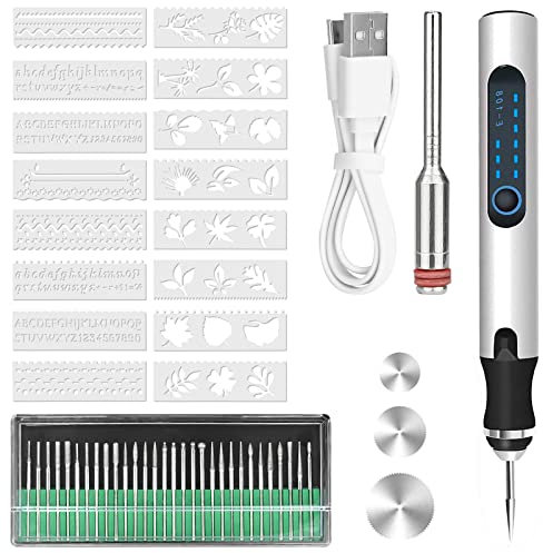 Elektrische Gravierstift, Multifunktionaler Gravierwerkzeugsatz USB Wiederaufladbarer Tragbare Drahtlose Gravurwerkzeug Ätzstift für DIY Metall Glas Holz Stein Schmuck Nägel Keramik Gravur