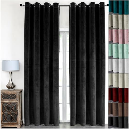 Cleanlevel Samtvorhang 140x245 cm – Blickdichter Vorhang mit Ösen - Hochwertiger Vorhang Blickdicht mit Hitzeschutz & Kälteschutz (1 Stück)
