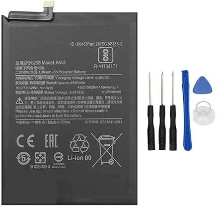 Backupower Replacement BN53 5020mAh Battery Compatible with Xiaomi RedMI Note 9 Pro Max Redmi M2003J6B1I M2003J6B2G Note 9 Pro