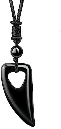 Dochais Wikinger Kette für Herren Männer,Halskette Anhänger Wolfszahn,Natürliche Steine Halskette Wikinger Herren Geschenk Schmuck (Schwarzer Obsidian)