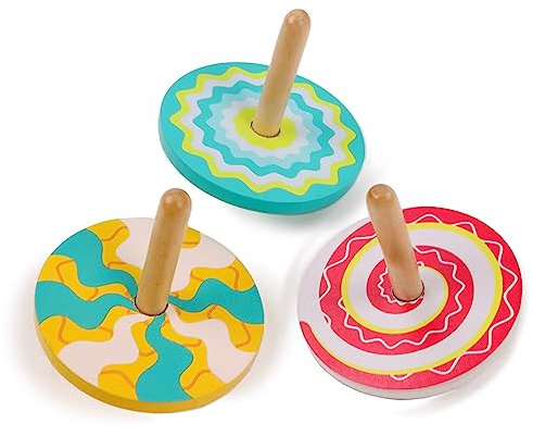 PLANÈTE Bois - Pack mit 24 Kaleidoskop-Kreiseln - FSC - 030146PA - 24 Stück - Mehrfarbig - Holz - Kinderspiel - Freizeit - Kirmes - Zum Sammeln - 6 cm x 6 cm - Ab 3 Jahren