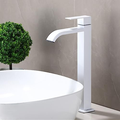 Rubinetto Lavabo Alto Bianco Rubinetto a Cascata Per Singolo Freddo Monocomando Per Bagno Rubinetto In Acciaio Inossidabile