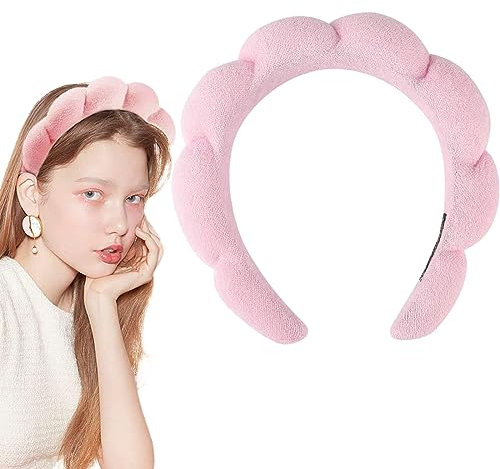 1 Stück Spa Stirnband Schwamm Frottee Stoff Stirnband Puffy Fashion Haarband Dick Gepolsterte Haarreifen Rutschfester Haarschmuck Für Frauen Mädchen Waschen Gesicht Hautpflege Make-Up (Rosa)