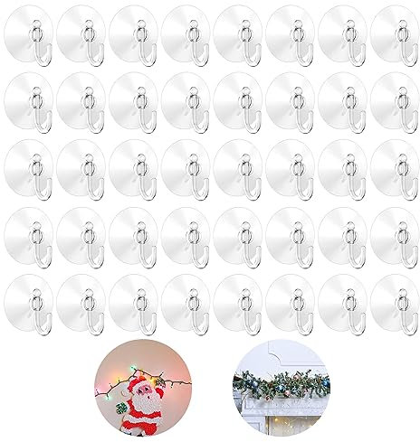CHEVVY 40Stk. Weihnachten Saugnapf mit Haken 4 cm Transparente Vakuumsaugnäpfe Halterung für glatte Oberflächen ohne Bohren für Weihnachtslichter Weihnachtskugeln Bänder
