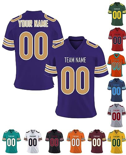 Herren-Sporthemden Personalisiert American-Football-Trikot, Personalisierte Schnelltrocknend Atmungsaktiv T-Shirt kurzärmelig für Damen Kinder, S ~ 7XL