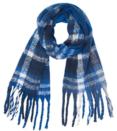 Damen Strickschal Lang XXL Warme Grobstrick Schal Quadratisch Deckenschal Karo Tartan Leicht und Weich Elegant Schals & Tücher Winterschal Herbstschal Dünn Schal Weich Deckenschal (Blue, One Size)