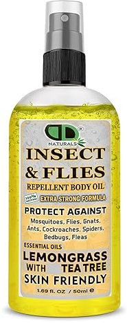 Insect Repellent with Lemongrass & Tea Tree Essential Oil Repellent Against Ants, Beetles, Fleas, Flies, Plant Lice, Moths, Snails and Spiders for Body Oil Deet Free (50ml Spray)