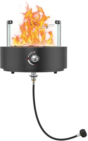 ONLYFIRE OUTDOOR LIVING Fogata de gas montada en la parte inferior para mesa con agujero para paraguas, chimenea portátil sin humo con protector contra el viento, chimenea de propano para patio
