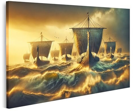 islandburner Prime Bild auf Leinwand Nordsee-Sturm Nahaufnahme Wikinger-Schiffe Bilder Wandbilder Poster