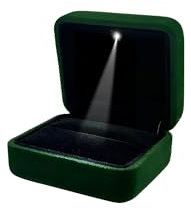DELALO® Ring Box mit LED Licht - Ringschachtel Ring Samt - Ringschatulle mit LED-Beleuchtung - Für Verlobung, Antrag, Hochzeit (Grün)