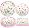 Paquete de 120 platos y servilletas de papel con flores silvestres para fiestas de flores silvestres, decoración de vajilla de cumpleaños para primavera, picnic, boda, fiesta de té, sirve para 40