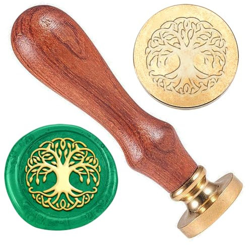 DELORIGIN Wachssiegelstempel Mit Lebensbaum Geprägter Stempel Versiegelung Vintage Elegant Abnehmbares Messingsiegel Holzgriff Für Hochzeitseinladungen Umschläge Geschenkverpackung