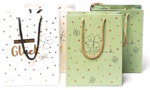 4 Stück Premium Geschenktaschen - Glück - á 23x18x10 cm Geschenktüte Papiertüte - 2 Motive
