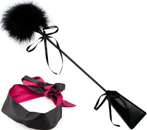 Erotique en satin noir blanc Masque pour les yeux avec plume d'amour, cuir Slapper main fessée paddle BDSM fétiche Bondage ensemble de jouets sexuels pour les couples SM