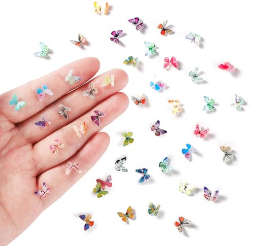 lasuroa 50st Bunt Klein Oval Bastelperle Harz Schmetterling Resin Mini Schmetterlinge Deko Bastelartikel für Garten Puppenhaus Feenhaus