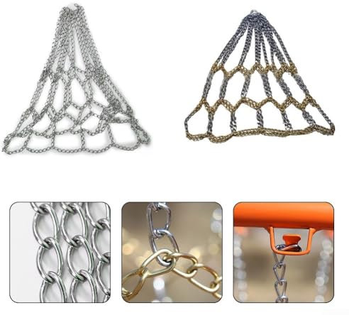 Basketballnetz aus verzinktem Metall mit Kettennetz, Sportfelgen, zweifarbiges Design (Silber und Gold)