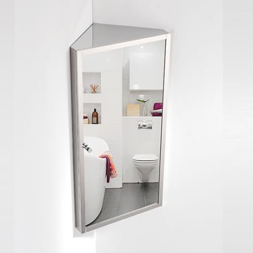 Spiegelschrank Eckschrank aus Edelstahl für Badezimmer, Dreieck, Schlafzimmer, Eckschrank mit Spiegel zur Wandmontage 60 x 30 x 18 cm