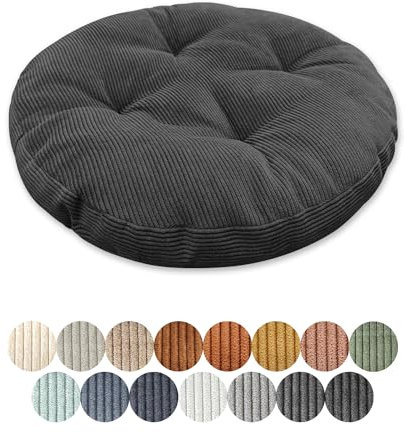 Lsjoaw Sitzkissen Rund 45cm Dicke 6cm 1 Stück Bodenkissen Rund Sitzpolster Stuhlauflage Sitzpolster Stuhlkissen Polster Auflage für Wohnzimmer Büro Konferenzraum Cordstoff (Schwarz)