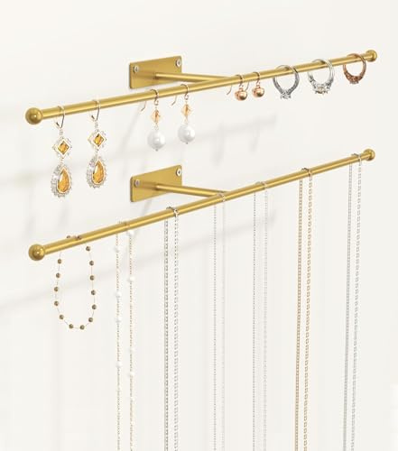 Josmimic Organizer per gioielli da appendere alla parete: supporto per collane da 31,6 cm per orecchini, bracciali, anelli, fasce per capelli, occhiali, confezione da 2, viti incluse