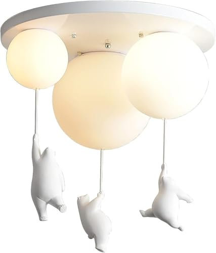 Lampada da soffitto for cameretta dei bambini, simpatico orso dimmerabile, lampada da soffitto a LED con montaggio a filo, con palloncino bianco latte for cameretta dei bambini, for camera da letto de