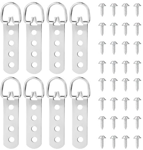 YIUWOD Ganci per Quadri - Gancetti per Quadri - Ganci Di Anello A D - Adatto per Appendere Quadri di Grandi Dimensioni, Specchi Decorativi, Cornici per Foto (8 Pezzi di Anelli + 32 Viti)