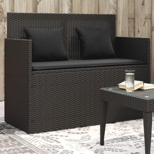 Homgoday Gartenbank mit Kissen Sitzbank Balkonbank Parkbank Terrassenbank Ruhebank Rattanbank Gartenmöbel Bänke für Garten Terrasse Balkon Schwarz Poly Rattan