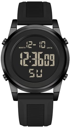 MONDISOLT Black Waterproof Digital Wrist Watches for Men Sports Mens Watch