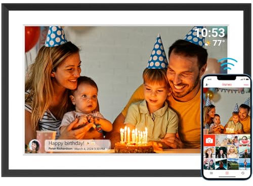 AKImart Cornice digitale da 32 GB, WLAN, 10,1 pollici, 1280 x 800 IPS LCD touch screen, memoria integrata da 32 GB, rotazione automatica, montaggio a parete, condividi momenti istantaneamente tramite