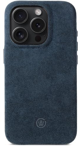GOOD WILHELM Custodia in alcantara compatibile con iPhone 16 Pro Max, realizzata a mano, con ricarica magnetica Qi e protezione extra per la fotocamera, alternativa alla pelle (blu nordico, iPhone 16