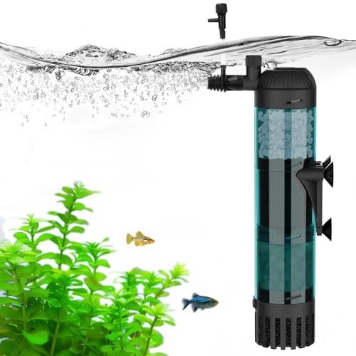AQQA Filtro per Acquario, 600L/h Forte Flusso Acquario Filtro, 8W Silenzioso Pompa Filtro per Acquario con Filtrazione a 3 Stadi per Acquari Fino a 200L