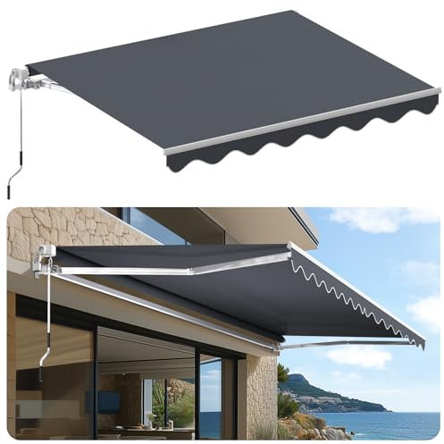Auvent Téléscopique avec Manivelle,Store Banne Manuel Rétractable,Auvent à Bras Articulés,Store pour Balcon,Store de Terrasse,Résistant aux UV/Eau,Angle Réglable,Marquise Soleil de Balcon,Gris,4x3M