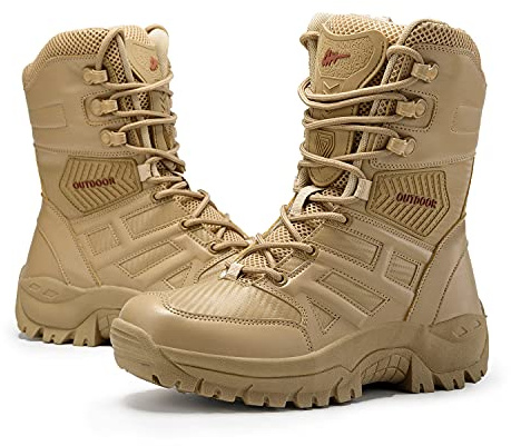 Xuanke Herren Militärstiefel Einsatzstiefel Taktische Boot wasserdicht Feldschuhe Tactical Schuhe dicke sohle Outdoor Trekking Schuhe (Beige, Erwachsene, 42, Numerisch, EU Schuhgrößensystem, M)