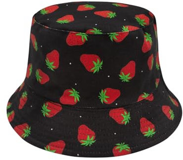 YAMEIZE Erdbeere Eimer Hut für Frauen - Mädchen Erdbeer Shortcake Hut Sommer Fischerhüte Strand Sommer Outdoor