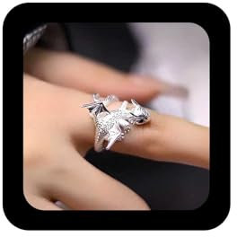 Allereya Punk Flying Dragon Ring Halloween Dragon Ringe Silber Drachen Finger Ring Drachen Flügel Ringe Verstellbarer offener Schmuck für Frauen