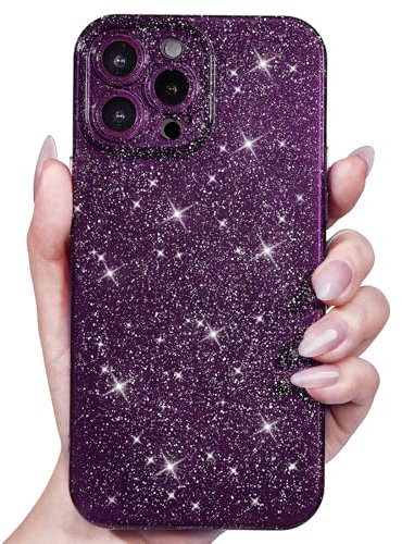 Svanove for iPhone 15 Pro Case Glitter, Sparkly Girly Cute Bling Sparkle Shiny Shimmer Bright Phone Case for Women Girls, Glittery Thin Slim Jelly Soft Silicone Rubber Gel Plastic Cover, Dark Purple