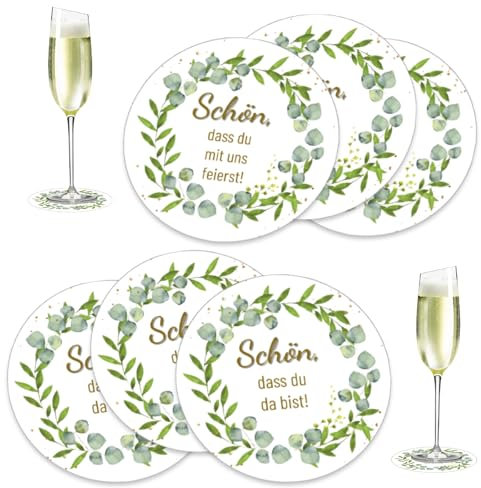 50 Stück Personalisierte Bierdeckel Schön, DASS du da bist! - Bierdeckel Pappe - Tischdeko mit Schön, DASS du mit Uns feierst ideal als Tischdeko für Hochzeit, Geburtstag & Taufe