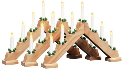 Gecheer Ponte di Candele Natalizie in Legno di Pino con Luci LED, Atmosfera Accogliente, Design Tradizionale, Elegante Decorazione per Feste, Ideale per Soggiorno e Sala da Pranzo