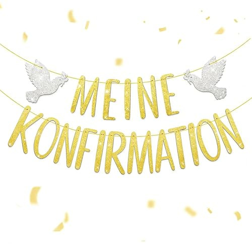 COMOOKA Konfirmation Deko Konfirmation Girlande Gold mit Glitzer Konfirmation Banner Mädchen Junge Firmung zum Aufhängen für Wand Fenster Tisch
