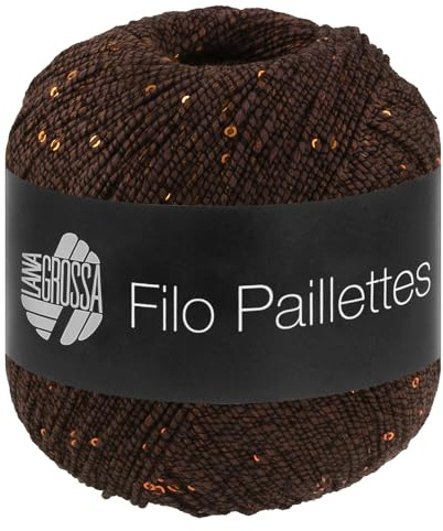 LANA GROSSA Filo Paillettes |Edles, fest verzwirntes Garn mit Pailletten & Matt-Glanz-Effekt | Handstrickgarn aus 55% Baumwolle, 39% Polyester, 6% Polyamid | 50g Wolle, Stricken & Häkeln | 155m FB 16