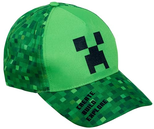 Minecraft Baseballkappe für Kinder, Unisex, Creeper, Sommer, Schirm, Sonnenhut, verstellbar, grün, Einheitsgröße