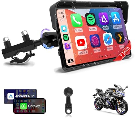 Vtopek Carplay Motorrad mit 7 HD Display & USB Stromversorgungsmethoden | Wireless Carplay Android Auto, Navi, IP67 Wasserdicht, 2 Halterung, Dual-Bluetooth, Siri Sprachsteuerung, für alle Motorräder