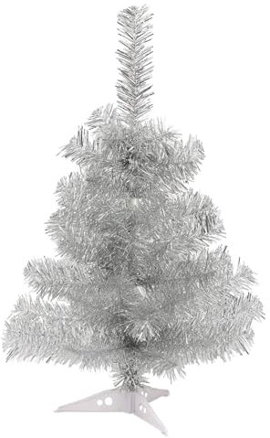 Harbour Housewares 2ft Christmas Tree - 58cm / 2ft - Silver - Pack of 1 - Indoor Desktop Small Xmas Tree Pine Artificial Christmas Tree with Stand Mini Tabletop Holiday Seasonal Decoration
