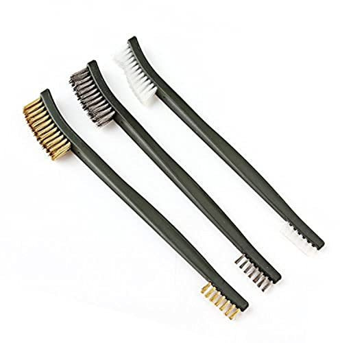 OriGlam 3 piezas Mini cepillo de alambre Set, óxido pintura Metal Limpiador, limpieza de soldadura escoria y óxido, práctico acero/nylon/cepillo de latón set adecuado para