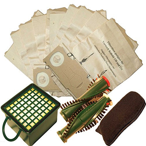 20 Staubsaugerbeutel + Filterset + Rundbürsten geeignet für Vorwerk VK 130 VK131 VK131 SC mit EB 350 oder EB 351