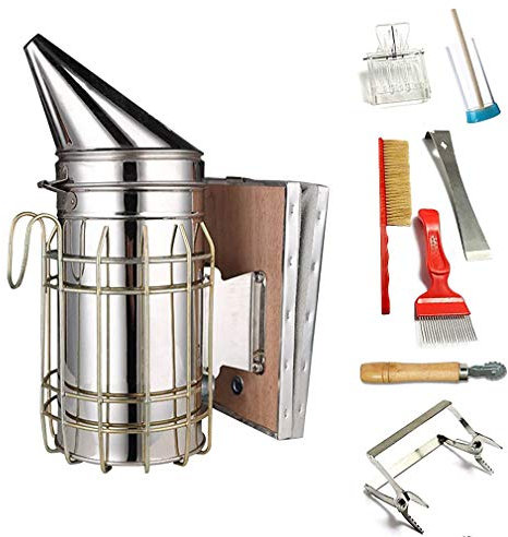 HNJZX Imkerei Werkzeuge Hive Tool Kit Set von 8 Bienenstock Smoker, große Stahl Smoker, Hive tool Imkerei Zubehör, mehrfarbig